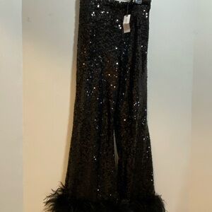 Anthropologie Black Sequin Flare Pants